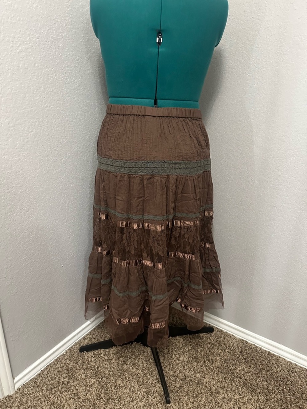 Y2K boho Rafaella Brown Tiered Midi Skirt
